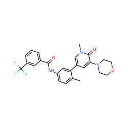 Cc1ccc(NC(=O)c2cccc(C(F)(F)F)c2)cc1-c1cc(N2CCOCC2)c(=O)n(C)c1 ZINC000225980080