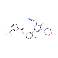 Cc1ccc(NC(=O)c2cccc(C(F)(F)F)c2)cc1-c1cc(N2CCOCC2)c(=O)n(CC#N)c1 ZINC000225973676