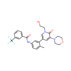 Cc1ccc(NC(=O)c2cccc(C(F)(F)F)c2)cc1-c1cc(N2CCOCC2)c(=O)n(CCO)c1 ZINC000225961113