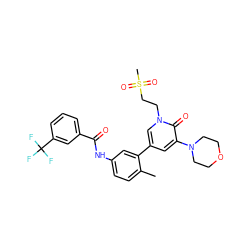 Cc1ccc(NC(=O)c2cccc(C(F)(F)F)c2)cc1-c1cc(N2CCOCC2)c(=O)n(CCS(C)(=O)=O)c1 ZINC000220739226