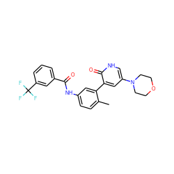 Cc1ccc(NC(=O)c2cccc(C(F)(F)F)c2)cc1-c1cc(N2CCOCC2)c[nH]c1=O ZINC000225978351