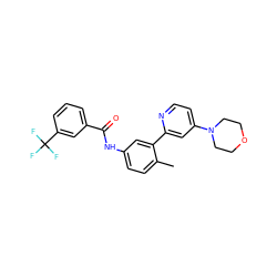 Cc1ccc(NC(=O)c2cccc(C(F)(F)F)c2)cc1-c1cc(N2CCOCC2)ccn1 ZINC000220736133