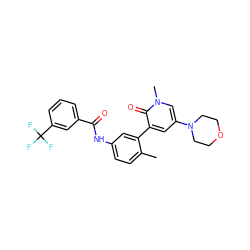 Cc1ccc(NC(=O)c2cccc(C(F)(F)F)c2)cc1-c1cc(N2CCOCC2)cn(C)c1=O ZINC000220463402