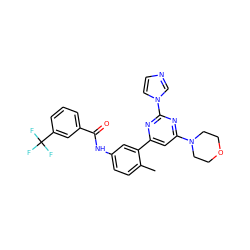 Cc1ccc(NC(=O)c2cccc(C(F)(F)F)c2)cc1-c1cc(N2CCOCC2)nc(-n2ccnc2)n1 ZINC000220500721