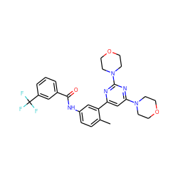 Cc1ccc(NC(=O)c2cccc(C(F)(F)F)c2)cc1-c1cc(N2CCOCC2)nc(N2CCOCC2)n1 ZINC000220752572