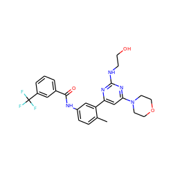 Cc1ccc(NC(=O)c2cccc(C(F)(F)F)c2)cc1-c1cc(N2CCOCC2)nc(NCCO)n1 ZINC000220500383