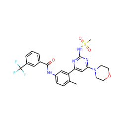 Cc1ccc(NC(=O)c2cccc(C(F)(F)F)c2)cc1-c1cc(N2CCOCC2)nc(NS(C)(=O)=O)n1 ZINC000225992908