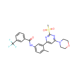 Cc1ccc(NC(=O)c2cccc(C(F)(F)F)c2)cc1-c1cc(N2CCOCC2)nc(S(C)(=O)=O)n1 ZINC000225984978