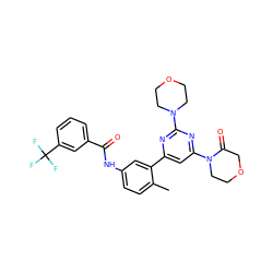 Cc1ccc(NC(=O)c2cccc(C(F)(F)F)c2)cc1-c1cc(N2CCOCC2=O)nc(N2CCOCC2)n1 ZINC000220735492