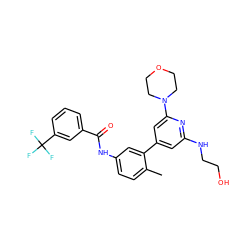 Cc1ccc(NC(=O)c2cccc(C(F)(F)F)c2)cc1-c1cc(NCCO)nc(N2CCOCC2)c1 ZINC000220753014