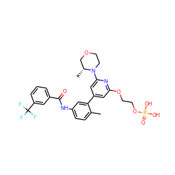 Cc1ccc(NC(=O)c2cccc(C(F)(F)F)c2)cc1-c1cc(OCCOP(=O)(O)O)nc(N2CCOC[C@H]2C)c1 ZINC001772624842