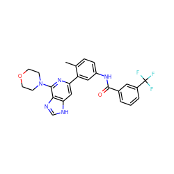 Cc1ccc(NC(=O)c2cccc(C(F)(F)F)c2)cc1-c1cc2[nH]cnc2c(N2CCOCC2)n1 ZINC000220741195