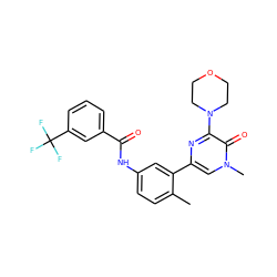 Cc1ccc(NC(=O)c2cccc(C(F)(F)F)c2)cc1-c1cn(C)c(=O)c(N2CCOCC2)n1 ZINC000220753265