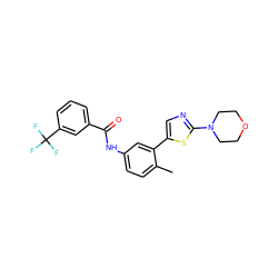 Cc1ccc(NC(=O)c2cccc(C(F)(F)F)c2)cc1-c1cnc(N2CCOCC2)s1 ZINC000225977225