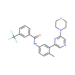 Cc1ccc(NC(=O)c2cccc(C(F)(F)F)c2)cc1-c1cncc(N2CCOCC2)n1 ZINC000225994336