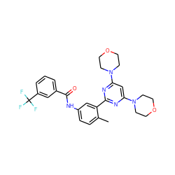 Cc1ccc(NC(=O)c2cccc(C(F)(F)F)c2)cc1-c1nc(N2CCOCC2)cc(N2CCOCC2)n1 ZINC000220752756