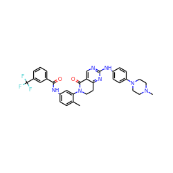 Cc1ccc(NC(=O)c2cccc(C(F)(F)F)c2)cc1N1CCc2nc(Nc3ccc(N4CCN(C)CC4)cc3)ncc2C1=O ZINC000118392120