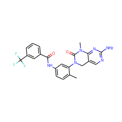 Cc1ccc(NC(=O)c2cccc(C(F)(F)F)c2)cc1N1Cc2cnc(N)nc2N(C)C1=O ZINC000034150374