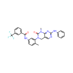 Cc1ccc(NC(=O)c2cccc(C(F)(F)F)c2)cc1N1Cc2cnc(Nc3ccccc3)nc2N(C)C1=O ZINC000058541147