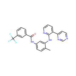 Cc1ccc(NC(=O)c2cccc(C(F)(F)F)c2)cc1Nc1ncccc1-c1ccncn1 ZINC000008582034