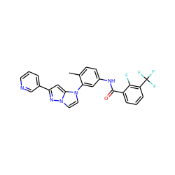 Cc1ccc(NC(=O)c2cccc(C(F)(F)F)c2F)cc1-n1ccn2nc(-c3cccnc3)cc12 ZINC000224211357