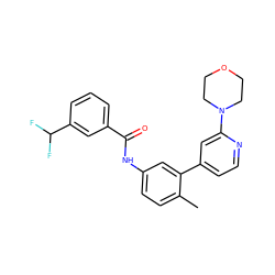 Cc1ccc(NC(=O)c2cccc(C(F)F)c2)cc1-c1ccnc(N2CCOCC2)c1 ZINC000220642930