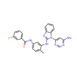 Cc1ccc(NC(=O)c2cccc(Cl)c2)cc1Nc1nc2ccccc2n1-c1cc(N)ncn1 ZINC000034790846