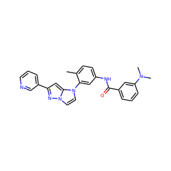 Cc1ccc(NC(=O)c2cccc(N(C)C)c2)cc1-n1ccn2nc(-c3cccnc3)cc12 ZINC000224193528