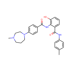 Cc1ccc(NC(=O)c2cccc(O)c2NC(=O)c2ccc(N3CCCN(C)CC3)cc2)cc1 ZINC000143485504