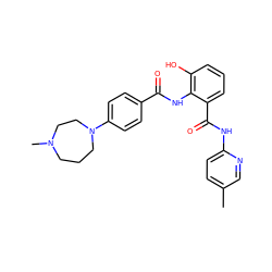 Cc1ccc(NC(=O)c2cccc(O)c2NC(=O)c2ccc(N3CCCN(C)CC3)cc2)nc1 ZINC000299822175