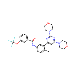 Cc1ccc(NC(=O)c2cccc(OC(F)(F)F)c2)cc1-c1cc(N2CCOCC2)nc(N2CCOCC2)n1 ZINC000220738687