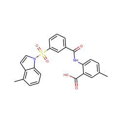 Cc1ccc(NC(=O)c2cccc(S(=O)(=O)n3ccc4c(C)cccc43)c2)c(C(=O)O)c1 ZINC000040429259