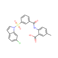 Cc1ccc(NC(=O)c2cccc(S(=O)(=O)n3ccc4ccc(Cl)cc43)c2)c(C(=O)O)c1 ZINC000040430607