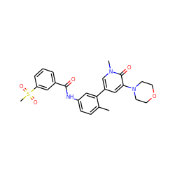 Cc1ccc(NC(=O)c2cccc(S(C)(=O)=O)c2)cc1-c1cc(N2CCOCC2)c(=O)n(C)c1 ZINC000220739518