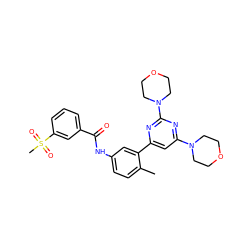 Cc1ccc(NC(=O)c2cccc(S(C)(=O)=O)c2)cc1-c1cc(N2CCOCC2)nc(N2CCOCC2)n1 ZINC000220481191