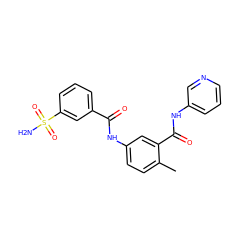 Cc1ccc(NC(=O)c2cccc(S(N)(=O)=O)c2)cc1C(=O)Nc1cccnc1 ZINC000040917826