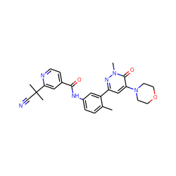 Cc1ccc(NC(=O)c2ccnc(C(C)(C)C#N)c2)cc1-c1cc(N2CCOCC2)c(=O)n(C)n1 ZINC000225959538