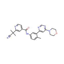 Cc1ccc(NC(=O)c2ccnc(C(C)(C)C#N)c2)cc1-c1cc(N2CCOCC2)ncn1 ZINC000220718375