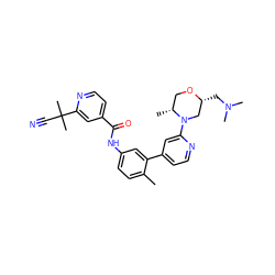 Cc1ccc(NC(=O)c2ccnc(C(C)(C)C#N)c2)cc1-c1ccnc(N2C[C@@H](CN(C)C)OC[C@H]2C)c1 ZINC000225976645