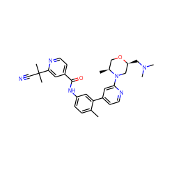 Cc1ccc(NC(=O)c2ccnc(C(C)(C)C#N)c2)cc1-c1ccnc(N2C[C@H](CN(C)C)OC[C@@H]2C)c1 ZINC000220661456