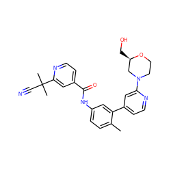 Cc1ccc(NC(=O)c2ccnc(C(C)(C)C#N)c2)cc1-c1ccnc(N2CCO[C@H](CO)C2)c1 ZINC000220738861