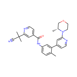 Cc1ccc(NC(=O)c2ccnc(C(C)(C)C#N)c2)cc1-c1ccnc(N2CCOC[C@H]2C)c1 ZINC000220643019