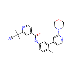 Cc1ccc(NC(=O)c2ccnc(C(C)(C)C#N)c2)cc1-c1ccnc(N2CCOCC2)c1 ZINC000220602832