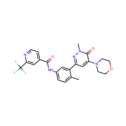 Cc1ccc(NC(=O)c2ccnc(C(F)(F)F)c2)cc1-c1cc(N2CCOCC2)c(=O)n(C)n1 ZINC000220739425