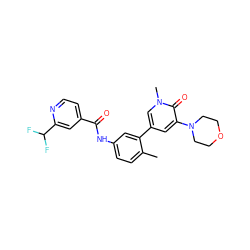 Cc1ccc(NC(=O)c2ccnc(C(F)F)c2)cc1-c1cc(N2CCOCC2)c(=O)n(C)c1 ZINC000225995854