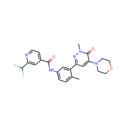 Cc1ccc(NC(=O)c2ccnc(C(F)F)c2)cc1-c1cc(N2CCOCC2)c(=O)n(C)n1 ZINC000225979662