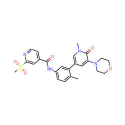 Cc1ccc(NC(=O)c2ccnc(S(C)(=O)=O)c2)cc1-c1cc(N2CCOCC2)c(=O)n(C)c1 ZINC000225985063