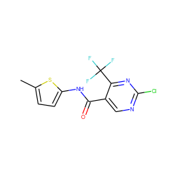 Cc1ccc(NC(=O)c2cnc(Cl)nc2C(F)(F)F)s1 ZINC000013555202