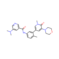 Cc1ccc(NC(=O)c2cncc(N(C)C)c2)cc1-c1cc(N2CCOCC2)c(=O)n(C)c1 ZINC000225972413