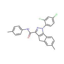 Cc1ccc(NC(=O)c2nn(-c3ccc(Cl)cc3Cl)c3c2Cc2cc(C)ccc2-3)cc1 ZINC000035075497